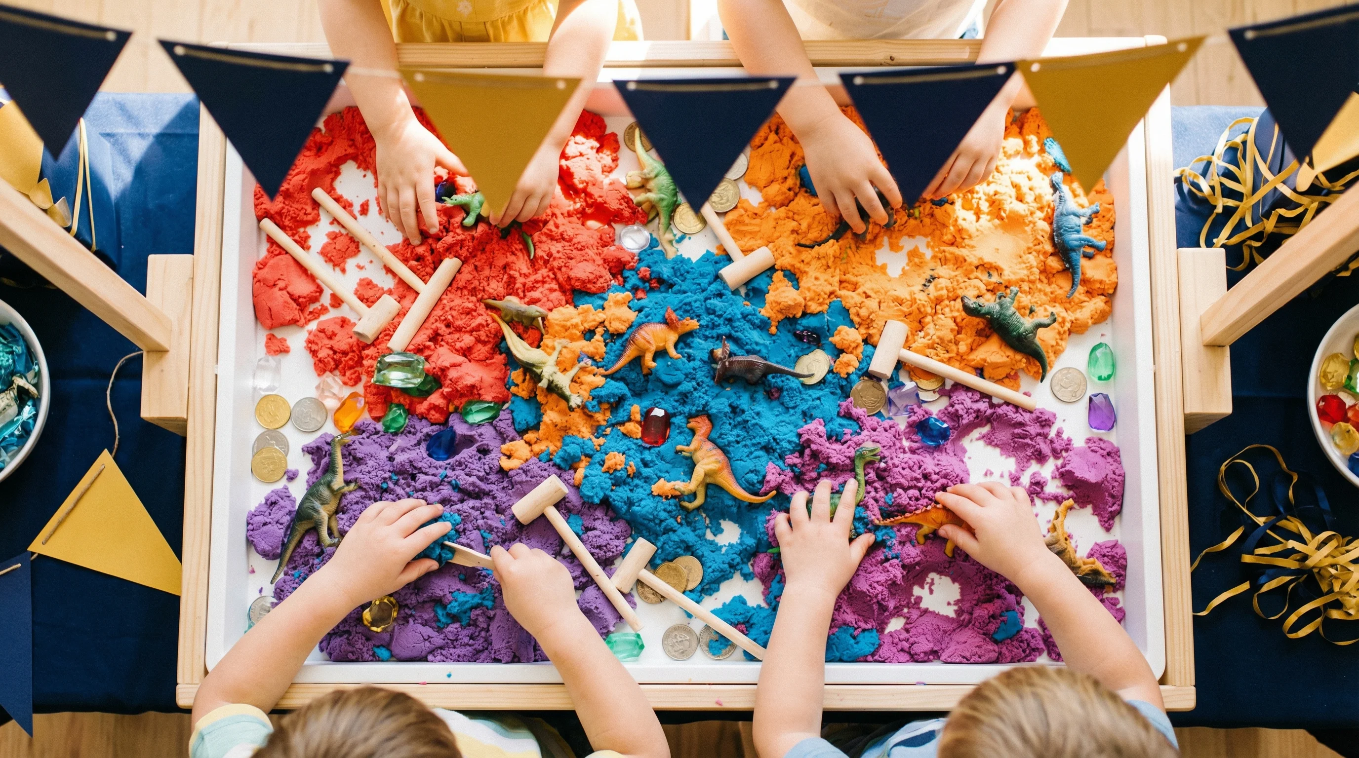 Children's sensory play table with colorful materials